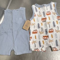 Lot of 2 Chick Pea Beach Theme & Blue One Piece Body Suit Size 0 - 3 months NWT
