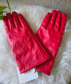 Red Leather Gloves Rhinestone Juicy Couture