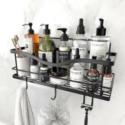 Black Wallmounted Shower/Kitchen Caddy with Hooks