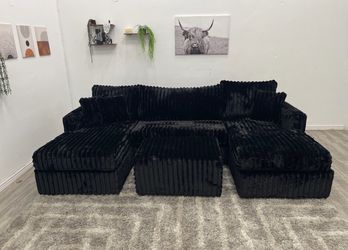 Black Corduroy Sectional Couch - Free Delivery