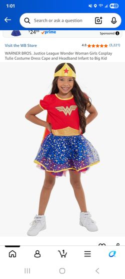 Wonder Woman Girls Costume Dress with Cape and Headband