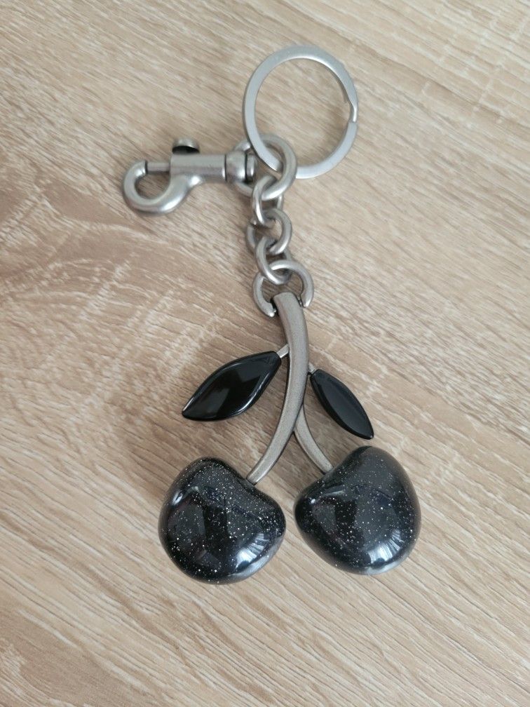 Black Glitter Cherry Bag Charm/Keychain 