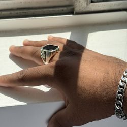 925 Sterling Silver Onyx Stone And Om Double sided ring