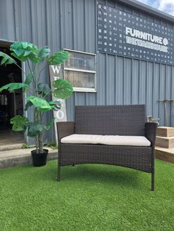 Pre-owned patio bench with cusion, $85