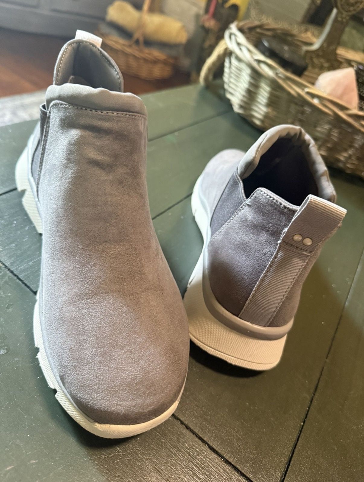 RYKA SUEDE GREY SLIP ON WOMEN’S WALKING SHOE HYBRID BOOTIE Size 8.5 Wide - Water Repellent