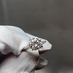3CT Moissanite Solitare Hidden Halo & Pavé Setting Engagement Wedding Ring 18K Gold Plated *Size 6*