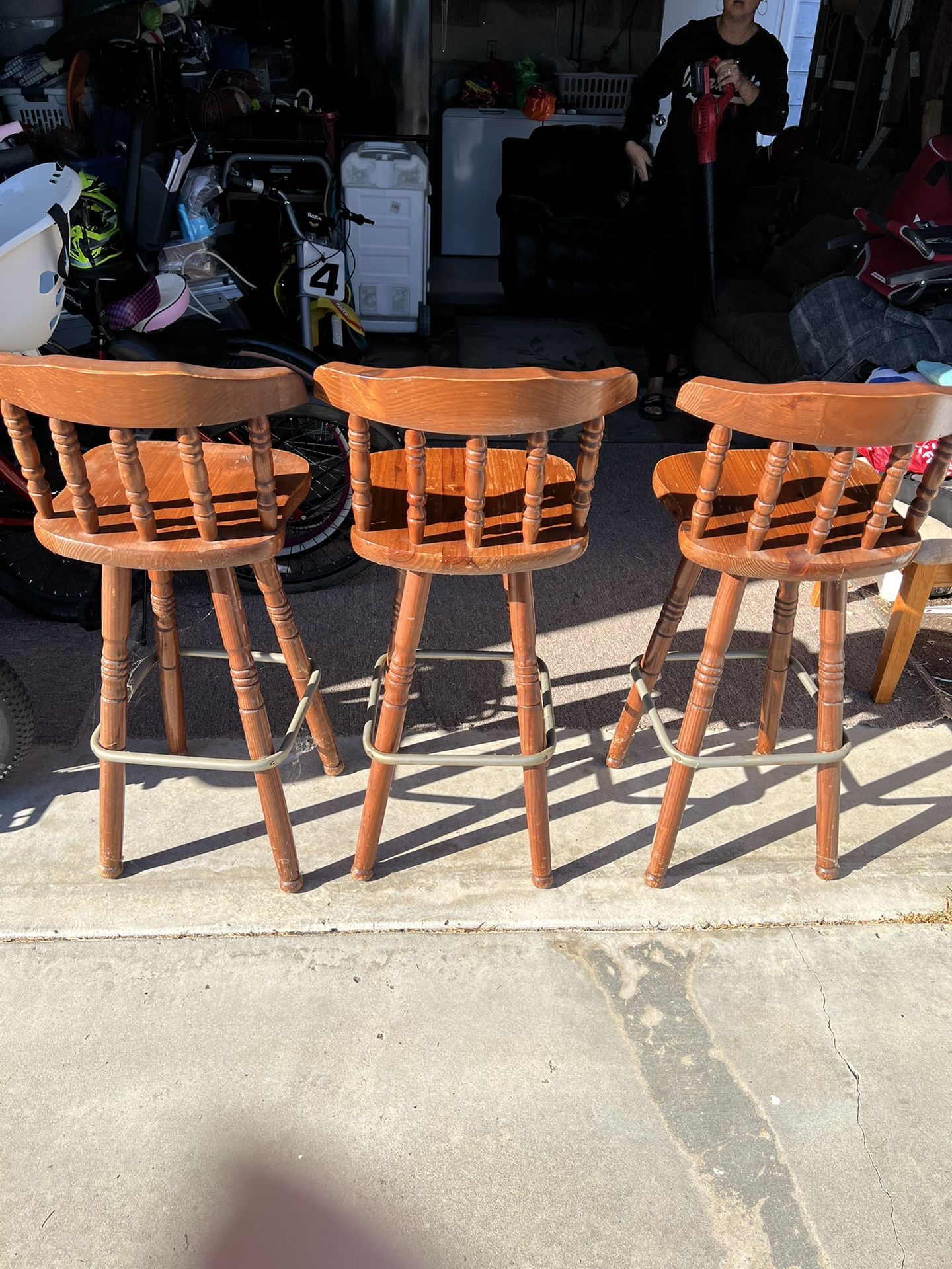 3 Wooden Rotating Bar Stools