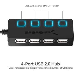 Sabrent 4-Port USB 3.0 Hub with Power Switches & LED for Windows & Mac HB-UM43