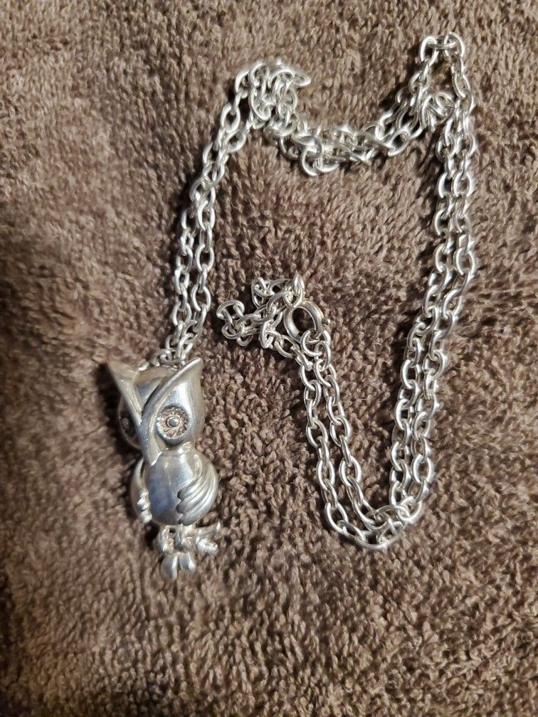 Marked Sterling Owl Necklace