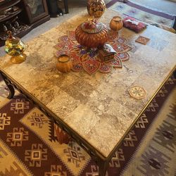 Antique Stone And Steel Coffee Table
