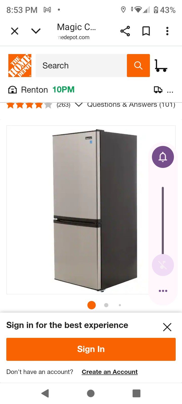 Magic Chef Refrigerator Bottom Freezer