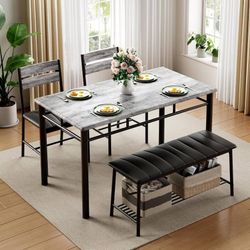 Dining Table Set for 4, Kitchen Table and Chairs Set, Gray Kitchen Table with Up