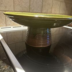 Vintage green & brown pottery bowl