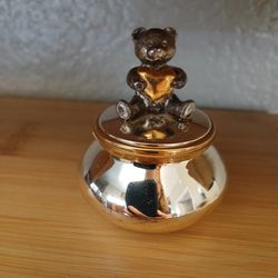 Teddy Bear Silver Plate Brass Trinket Box Stratton London 