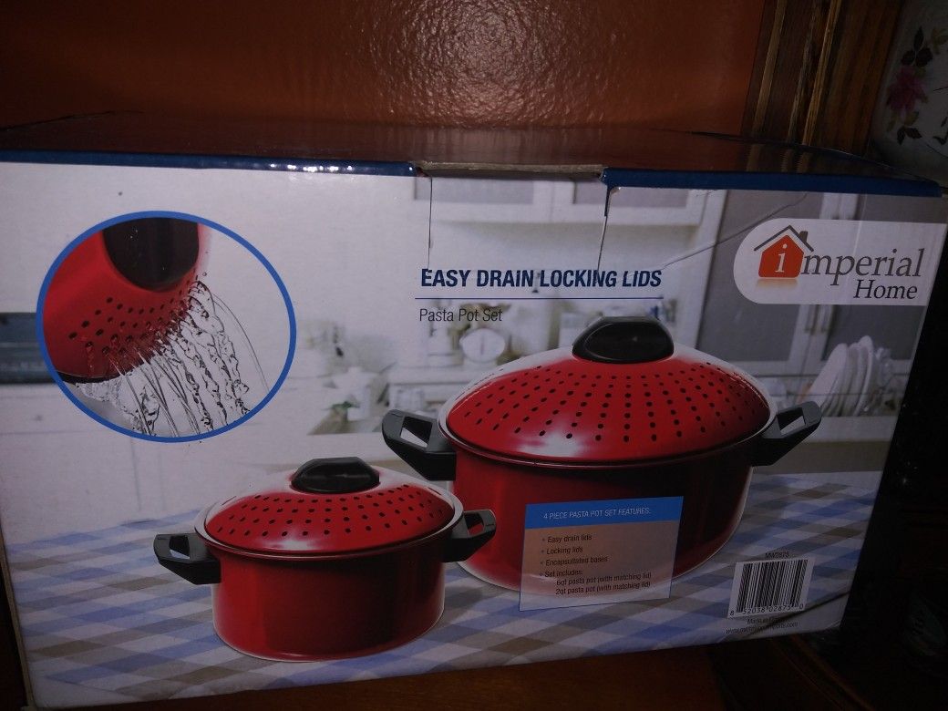 2 per chef quality pasta pot with strainer lid 6 qt & 2 qt red stock pot or pasta cooker. New