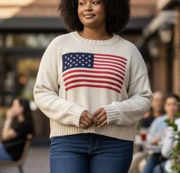 NEW Moon & Madison Flag Sweater Women’s XL Ivory Knit Relax Fit  Long Sleeves NWT