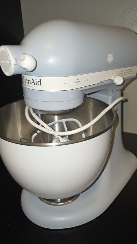Misty Blue KitchenAid 100 Year Mixer, 5 Quart, White Bowl