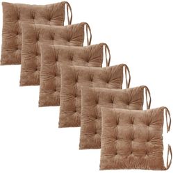6 Pack Square Seat Cushion Chair Pads for Kitchen Dining Chairs, Soft Comfort Velvet Chair Mat Pillow Cushions with Ties for Office Desk Living Room T