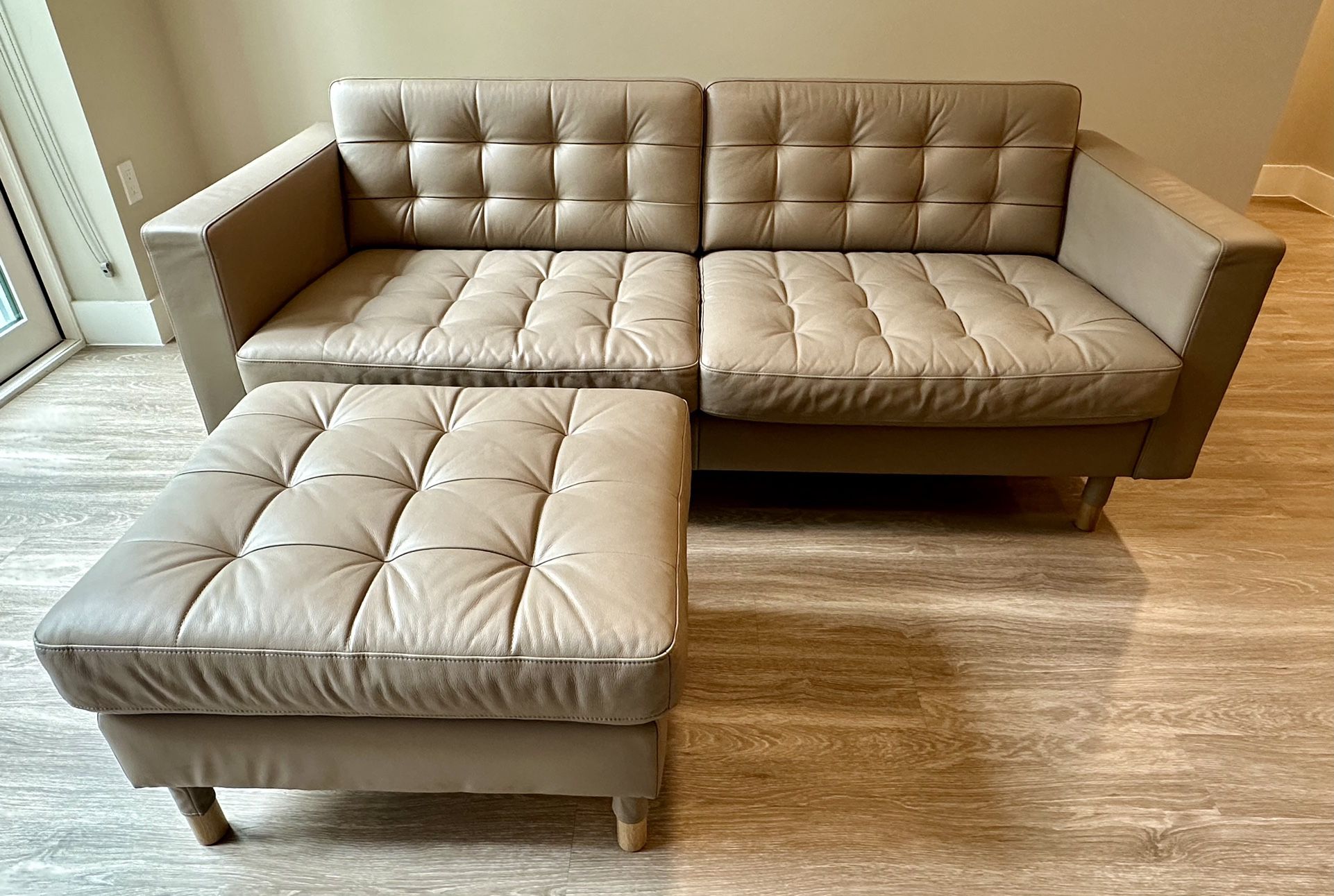 Leather sofa and Leather ottoman Beige 