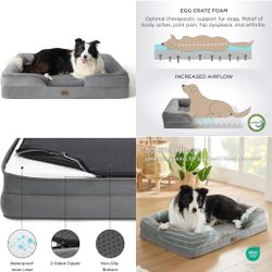 Orthopedic Dog Bed for Large Dogs - Big Washable Dog Sofa Beds Large, Supportive Foam Pet Couch Bed with Removable Washable Cover, Waterproof Lining a