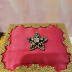 Vintage AuBorealis Rhinestones Star Brooch Pin 2-tone Metal Small 1.25" F9