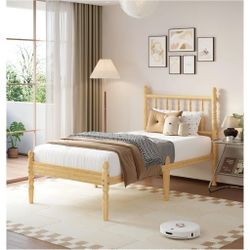 BRAND NEW**Wood Bed Frame Twin 14" Solid Bamboo Platform Bed w/Headboard & Footboard,Heavy Duty Steel Slats Support,No Box Spring Needed,Easy Assemble