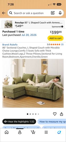 NEW Sofa! 86” Green Chenille Sectional – Brand New Factory Sealed! Save on Tax