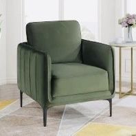 VELVET ACCENT CHAIR  GREEN OR GREY W METAL LEGS 