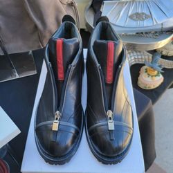 PRADA - Leather Zip Ankle Boot - Size 37 1/2