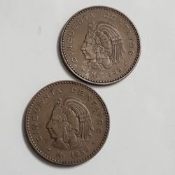 1956 , 1959 Mexico 50 Centavos - Cuauhtemoc 