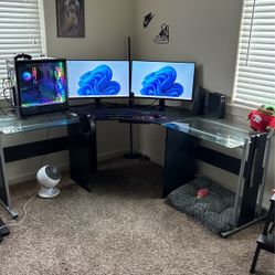 L-Shaped Gaming Desk With Glass And Wood