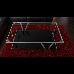 Modern Glass Coffee Table – Stylish Black & Chrome Design $175