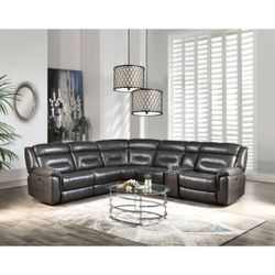 Brand New Gray Letherette Power Reclining Sectional