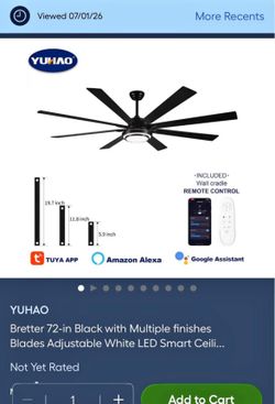 YUHAO Bretter 72-in Black with Multiple finishes Blades Adjustable White LED Smart Ceili...