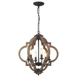 🔥Special Discount (Light bulbs not included) 🔥Modern farmhouse style six-light dining room chandelier with antique wood finish  💰30$