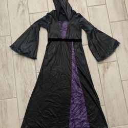 Spirit Halloween hooded black & purple WITCH Maxi dress girls M Costume