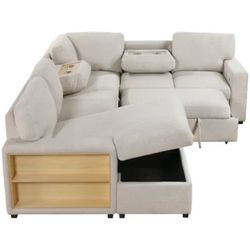 Beige Sofa Sectional Pull Out Sleeper 