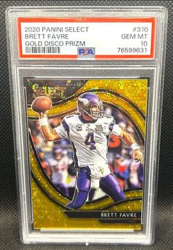 2020 Panini Select Brett Favre Field Level Gold Disco Prizm /10 – PSA 10 Gem Mint