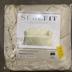 SureFit Heavyweight Cotton Duck Loveseat Box Cushion Slipcover 