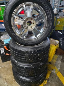 Set of 4 20” Chrome Wheels + Bridgestone Dueler 275/55R20 Tires 6 Lug