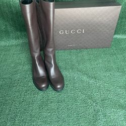 Gucci Knee High Embossed GG Leather Boots