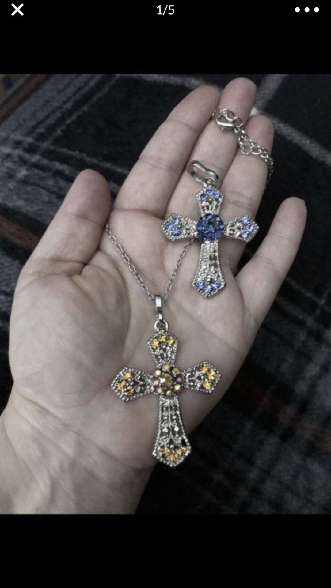 Nice sliver plated yellow cross necklace with blue cross charm set