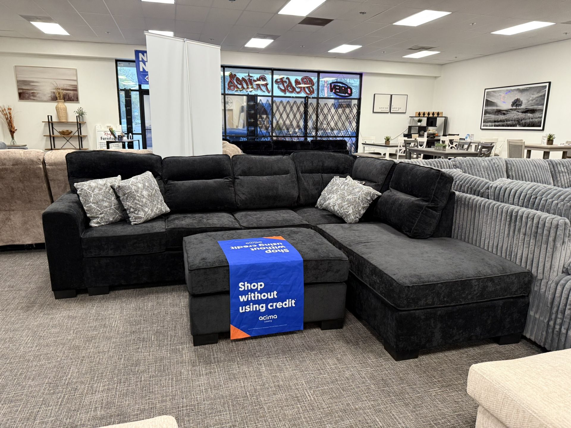 Black Sofa Sectional Set + Ottoman - Free Delivery Promo 