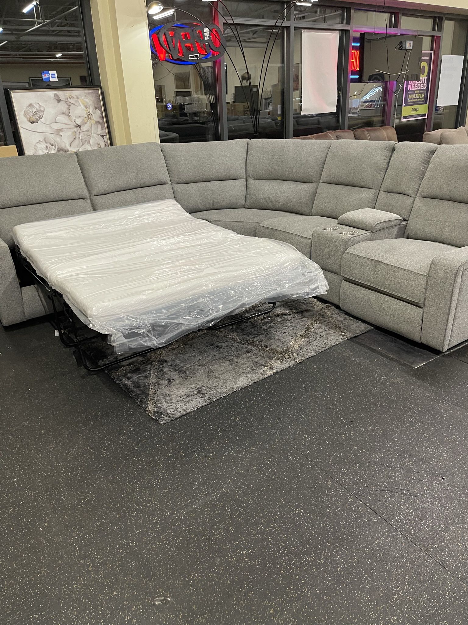 Sectional With Power Reclining Love Seat And Full Sleeper On Sale
