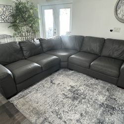 Gray  Genuine Top Grain Leather Sectional Sofa 