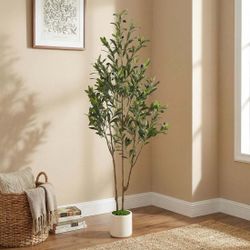 4 ft Faux Olive Tree with Lifelike Artificial Trunk and Fruits
