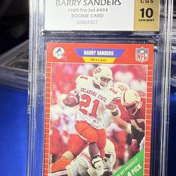 1989 Pro Set Football #494 Barry Sanders Lions RC Rookie HOF CGS 10