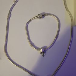 Pandora Necklace Bracelet And Charm Set.