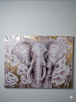 Large Elephant Canvas Wall Art - Gold Foil & Textured Metallic