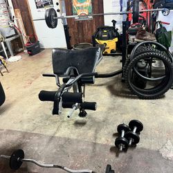 Adjustable Weight Bench W/ 135 Lbs Of Weight. Also A 7 Ft Olympic Bar 
